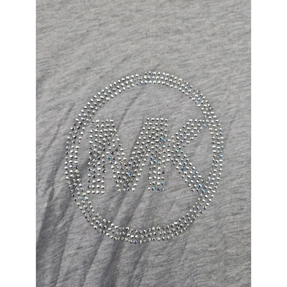 Michael Kors Gray Crystal MK Studded‎ Logo Long Sleeve Shirt 2X
